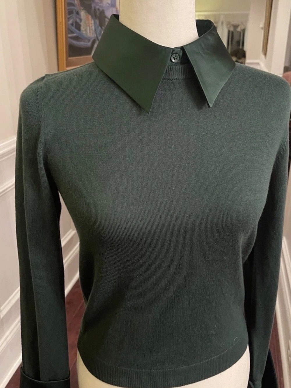Alice + Olivia Porla Stretch Wool Silk Collared Sweater In Green Mystique L NWT - Picture 13 of 13